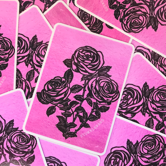 Pink Rose Lino Print Sticker