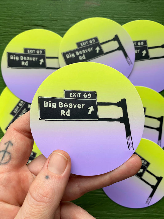 Exit 69 Big Beaver Road Lino Print Vinyl Sticker